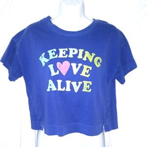 Old Navy Keeping Love Alive Graphic Cropped Tee T-Shirt Blue Girls Size XL 14-16